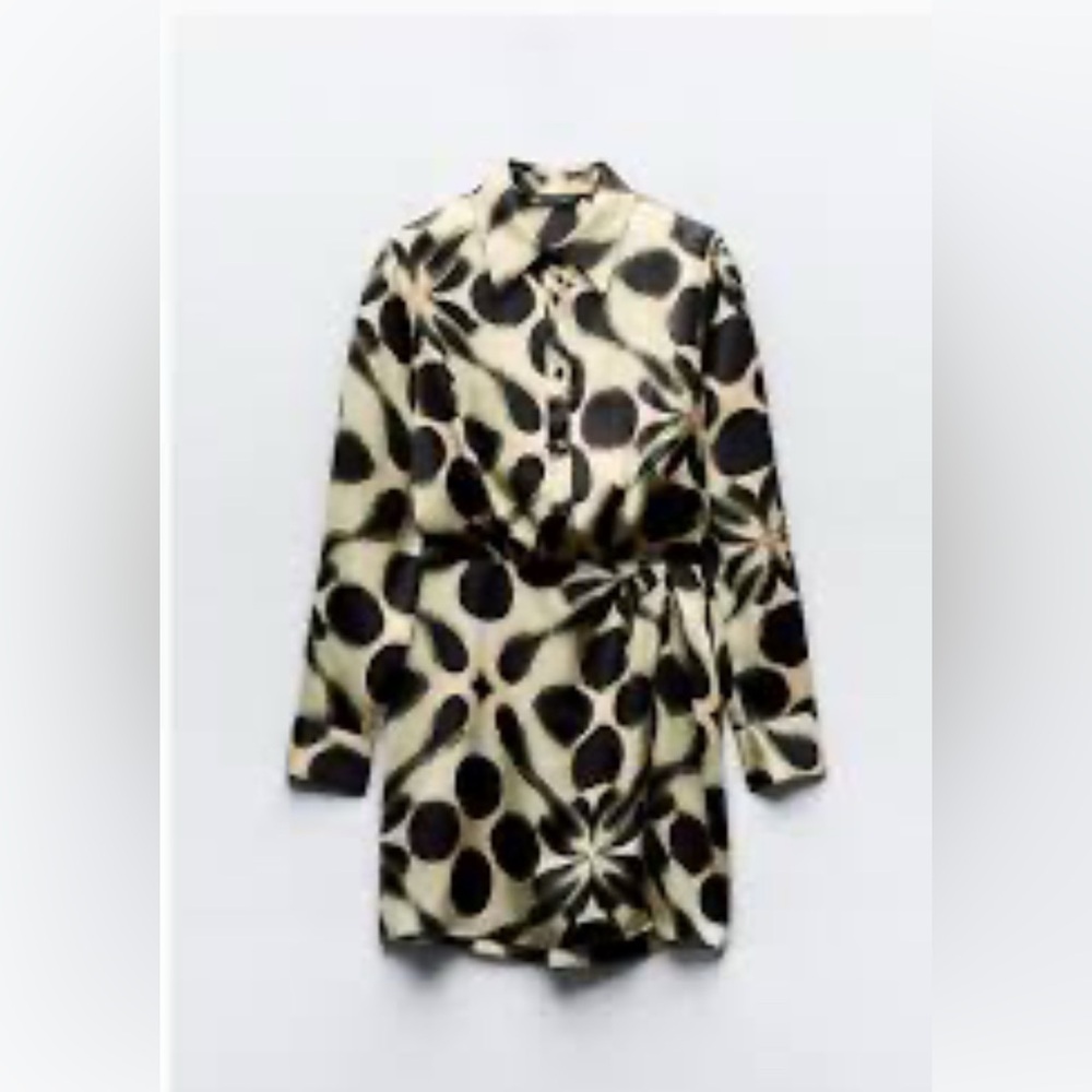 Black and Tan Animal Print Patterned Women's Dress Satin Tulle Zara XS